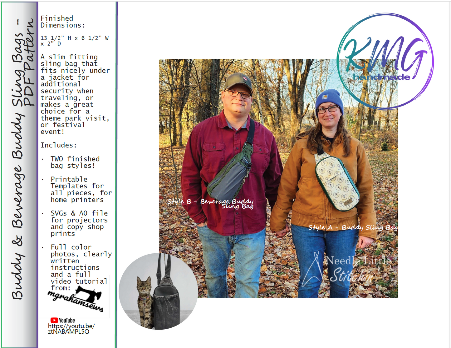 PDF Pattern and Video Tutorial - Buddy Sling Bag & Beverage Buddy Sling Bag by KMGhandmade