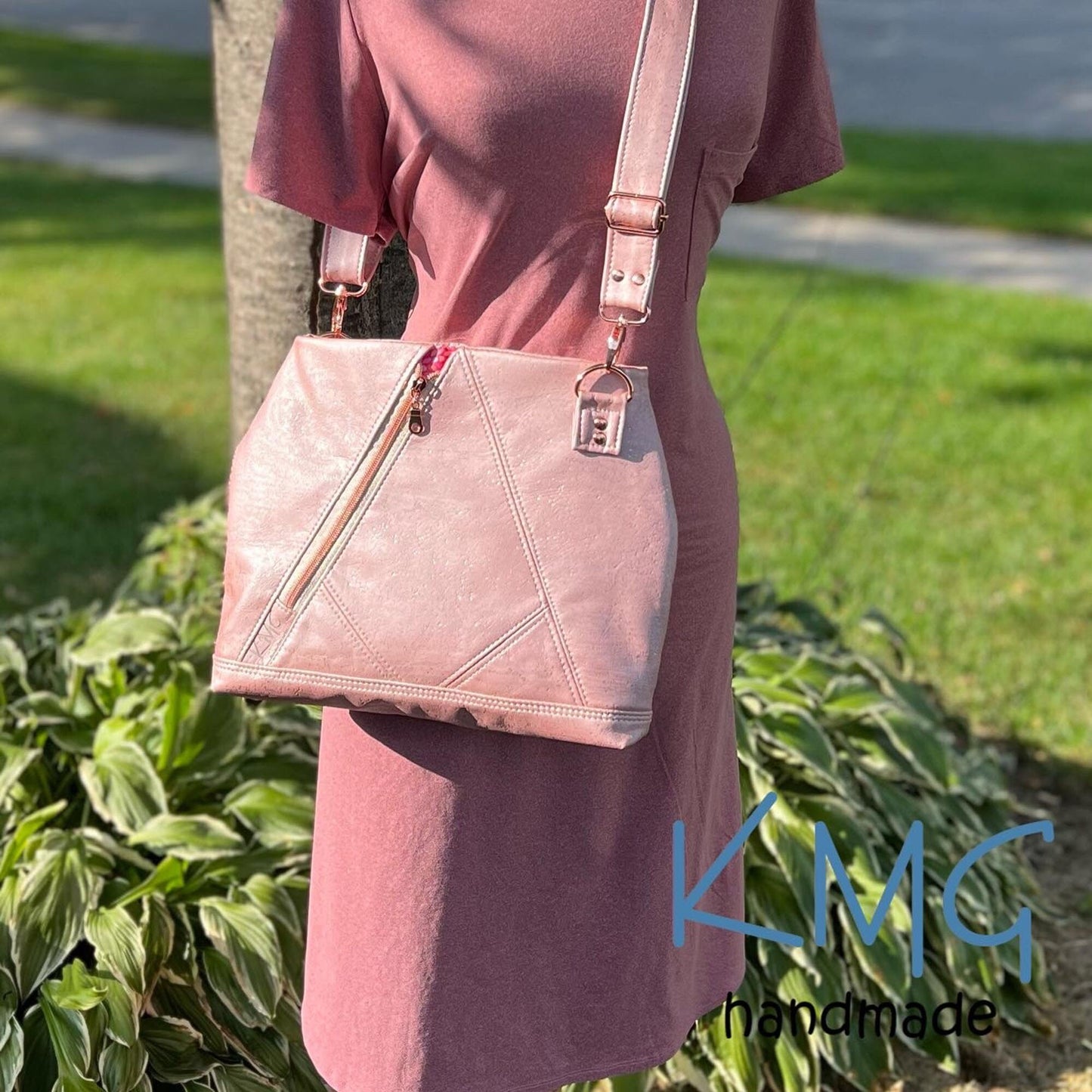 KMGhandmade Original Compass Crossbody Bag - Pink Natural Cork
