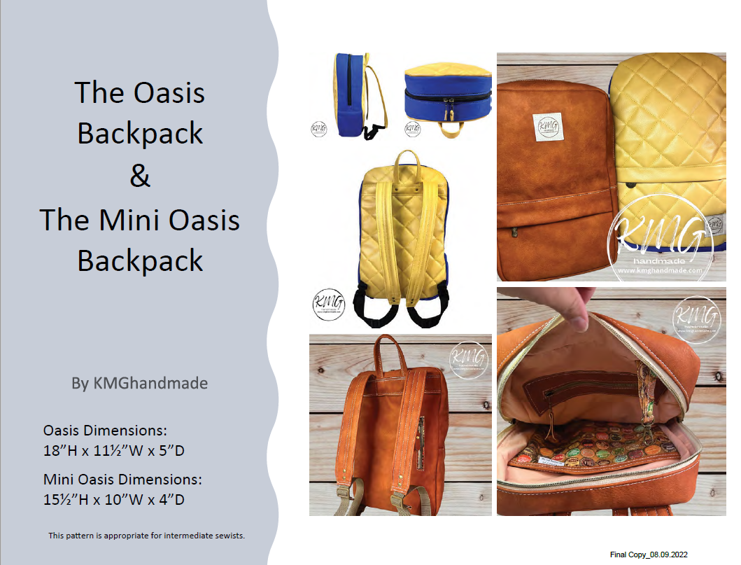 PDF Pattern and Video Tutorial - Oasis Backpack & Mini Oasis Backpack by KMGhandmade