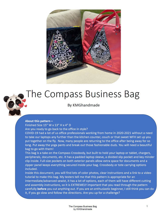 PDF Pattern and Video Tutorial - Compass Business Bag by KMGhandmade