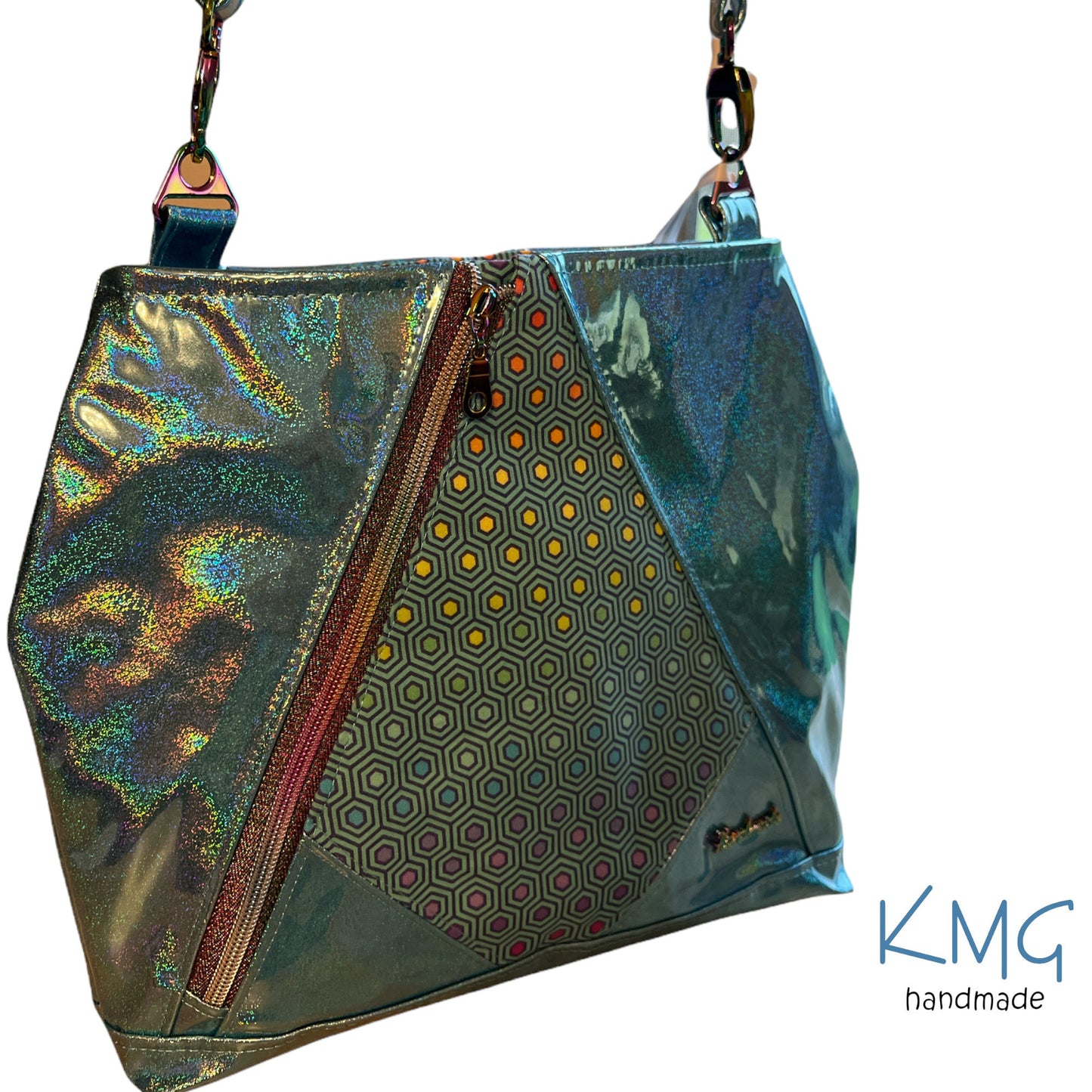 KMGhandmade Original Compass Crossbody Bag - Aqua Sparkle & Hexy
